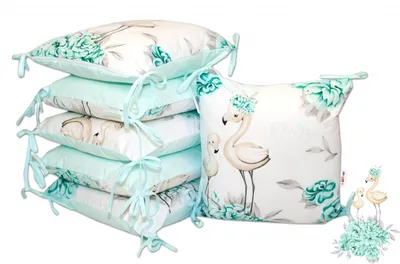 Obrázek produktu pro Baby Nellys Polštářkový mantinel, bavlna Plameňák - mátový