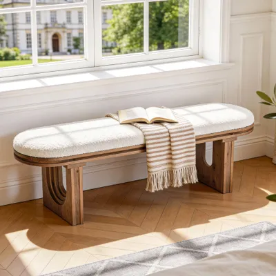Immagine prodotto di Panca da ingresso imbottita, modello Bettbank, larghezza 120 cm. Panca stretta in stile rustico, ideale per ingresso, soggiorno, camera da letto o cucina