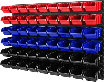 Obrázok produktu pre Sada stohovacích boxov 4x nástenný policový úložný systém 54 boxov 1152 mm x 780 mm