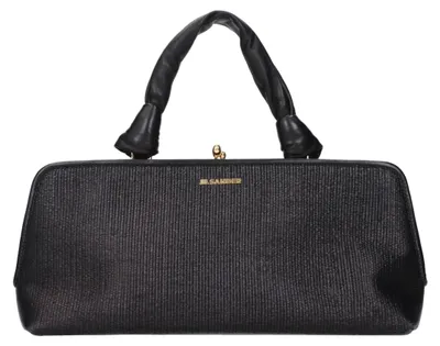 Produktbild von Jil Sander Goji Small Raffia schwarz, Lederhenkel, Rahmen