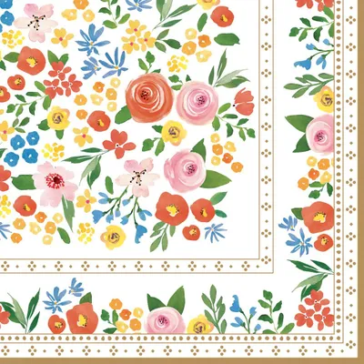 Produktbild von 20 Servietten Boho Flowers - Bunte Blütenbordüre 33x33cm