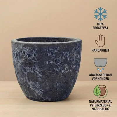Produktbild von Teramico Keramik Pflanzgefäß "Egg Pot" Lava Blau - Ø 21cm Frostfest