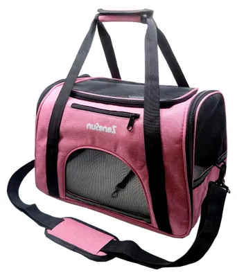 Produktbild von Weiche Tragetasche für Katzen, Kätzchen, Hunde und Welpen, von Fluggesellschaften zugelassen für Reisen, ausbruchsicher, atmungsaktiv, 5 Netzfenster (Rosa)