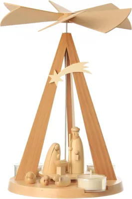 Produktbild von Teelichtpyramide Schlichte Miniatur-Dreieckform mit Christi Geburt und Kometenstern BxHxT 19x26x19cm NEU