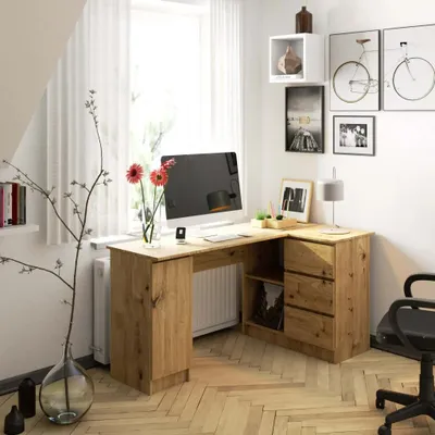 Obrázek produktu pro Rohový psací stůl SILAN - dub artisan, pravé provedení