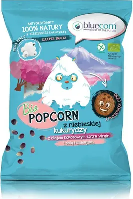 Zdjęcie produktu dla POPCORN Z NIEBIESKIEJ KUKURYDZY Z OLEJEM KOKOSOWYM I SOLĄ HIMALAJSKĄ BEZGLUTENOWY50 g - BLUECORN