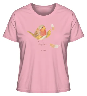Produktbild von Mr. & Mrs. Panda Damen Basic T-Shirt Rotkehlchen Federn Größe XL - Baumwolle Pink - Geschenk, Spruch Motivation, Shirt Mit, Lustige Sprüche, Kurzarmshirt, Mut, Vogel