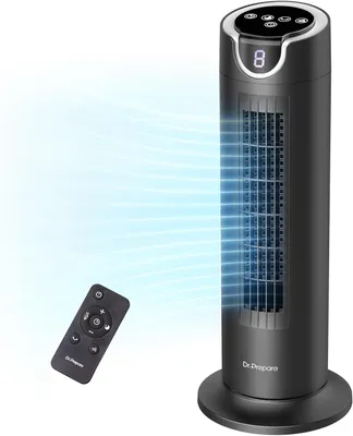 Produktbild von DR.PREPARE Turmventilator mit 12W DC Motor, Tischventilatoren mit Fernbedienung, 25 dB, 7m/s, 8 Geschwindigkeiten, 1–8 Stunden Timer, 80° Oszillierend