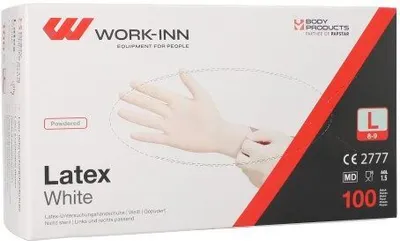Produktbild von 1000 Work-Inn WORK-INN Handschuhe, Latex gepudert White weiss - natur Größe L 98414