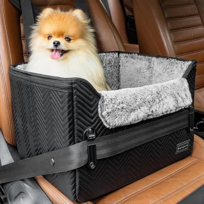Produktbild von Hunde Autositz für kleine Hunde, 2-in-1 Hundebett Auto, Rückbank/Beifahrersitz, Leder-Schwarz, Größe S