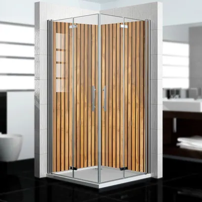 Produktbild von dedeco Eck-Duschrückwände Aluminium wasserfest Motiv: Holz V6, Nano-Protect seidenmatt, 2 x 80x200x0,3cm, Fliesenersatz fugenlos Wandverkleidung Wandpaneele,  Germany