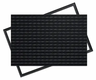 Immagine prodotto di Tappetino in alluminio POLENTEX per porte, 90x60 cm, altezza del profilo 17 mm, colore nero premium, spazzola, colore: nero, adatto per interni ed esterni