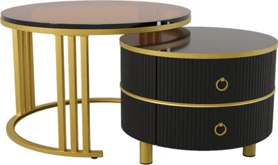 Imagen del producto de Mesa de centro Fortuna Lai 2 en 1, con tablero de vidrio templado marrón y 2 cajones, color