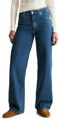 Productafbeelding van Marc O'Polo denim dames jeans, wijde pijpen, gemaakt van biologische katoen, blauw (medium blauw)