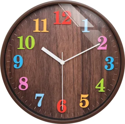 Produktbild von Stille runde Wanduhr für Kinder - bunte arabische Ziffern - 30,5 cm