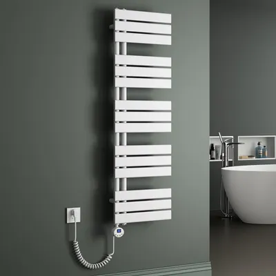 Produktbild von Mai & Mai Badheizkörper Elektrisch 131x40 cm in Weiß Seitenanschluss Handtuchheizkörper Handtuchhalter Handtuchwärmer Badheizung mit Heizstab 1000W
