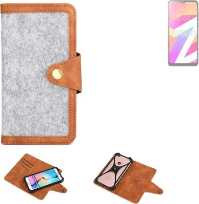 Produktbild von K-S-Trade Handyhülle kompatibel mit Lava Z3 Pro Schutzhülle Filz-Hülle Kunst-Leder hellgrau braun (1x)