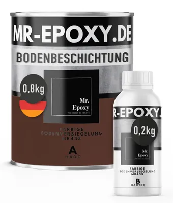 Produktbild von Mr. Epoxy Epoxidharz Bodenbeschichtung (1 kg, RAL 8016 Mahagonibraun) - 2K Betonfarbe für Garagen, Keller & Werkstatt Boden - Flüssigkunststoff Epoxid Grundierung und Bodenversiegelung