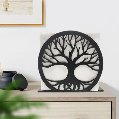 Produktbild von Metallischer Serviettenhalter mit Lebensbaum-Design für den Tisch