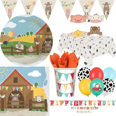 Produktbild von Bauernhof Kindergeburtstag Party Set Dekoration Teller Becher Servietten