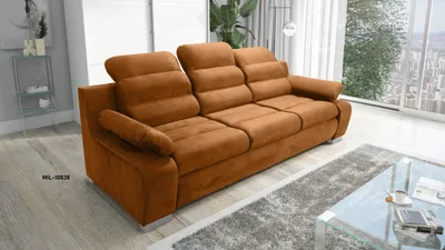 Produktbild von Sofa DENVER - mit Schlaffunktion, Schlafsofa, Dreisitzer, mit manueller Kopfteil-Verstellung, hohe Belastbarkeit - Honiggelb