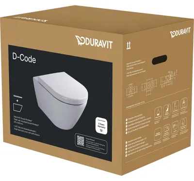 Produktbild von Duravit WC-Set, D-Code, wandhängend, Rimless, mit Absenkautomatik, Weiß Hochglanz, 1 Stk.