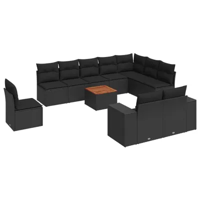 Produktbild von 11-tlg. Garten-Sofagarnitur mit Kissen Schwarz Poly Rattan