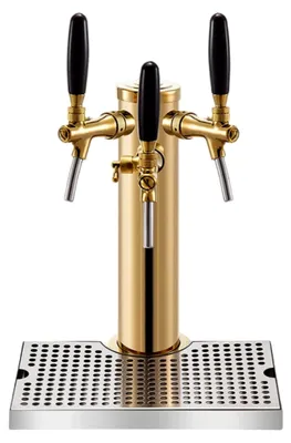 Produktbild von Edelstahl-Bierturm mit Doppelhahn und Tropfschale, Kegerator für die Hausbar, DREI Zapfhähne