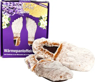 Produktbild von Habibi Wärmeschuhe Slippers Hausschuhe Wärmepantoffeln creme meliert Größe M (EU 37-40) für Mikrowelle und Backofen