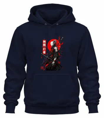 Obrázok produktu pre Cyberpunk, samuraj, katana, sci-fi, robot, Japonsko, štýl rokov 2000, mechanický dizajn, mikina s kapucňou, tmavomodrá, veľkosť M