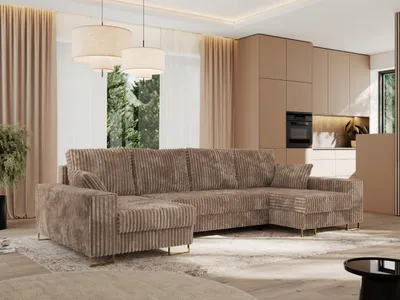 Produktbild von MKS MEBLE Ecksofa U mit Schlaffunktion und Bettkasten, Wohnlandschaft U-form - DORIAN U - Braun Cord