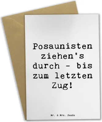Produktbild von Mr. & Mrs. Panda Glückwunschkarte Spruch Trombone Durchzieher - Weiß - Geschenk, Trombonist, Posaunisten, weihnachtskarten, Posaune, osterkarten, Musik, Zugmechanismus