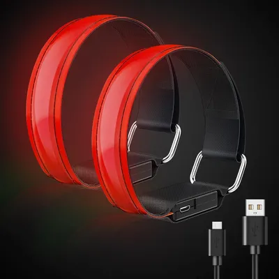 Produktbild von 2er-Pack LED-Armbänder, wiederaufladbare LED-Armbänder, leuchtende, reflektierende Armbänder zum Joggen, Radfahren, Spazierengehen und Gassigehen