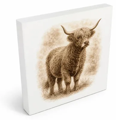 Produktbild von Rustikale Momente Hochlandrind Holzbild in 10x10 cm zum Stellen oder Aufhängen