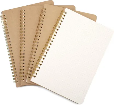 Produktbild von A5 Notizbuch Spiral, 4 Stück, 50 Blätter, Kraftdeckel, für Notizen