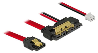 Productafbeelding van SATA-adapterkabel, 7-polig + 2-polig > SATA 22-polig (zwart/rood, 20 cm, rechte 22-polige connector)