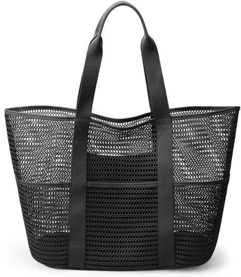 Produktbild von Unyqoos® XXL Strand- & Badetasche – 30 L (60×37×20 cm), wasser- und sandabweisend Mesh, Reißverschluss, faltbar, ultraleicht, verstärkte Tragegurte