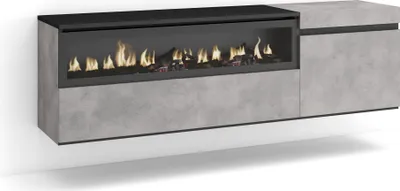 Image de COZY Meuble TV, Banc Télé, 150x35x45cm, Pour les TV jusqu'à 65", Cheminée électrique, Suspendu, Mural, Ciment