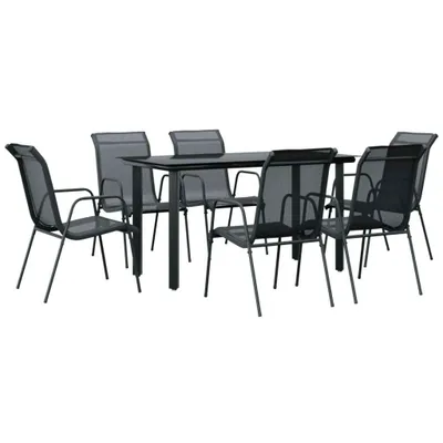 Produktbild von 7-tlg. Garten-Essgruppe Schwarz Stahl und Textilene