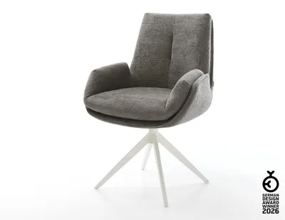 Produktbild von DELIFE Drehstuhl Clea-Flex Bouclé Soft Schlamm Kreuzgestell breit Weiß 360° drehbar Wippfunktion