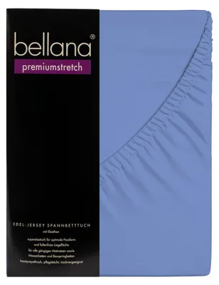 Produktbild von Bellana premiumstretch - Edel-Elastic-Jersey Spannbetttuch 140-160 x 200-220 cm mittelblau 160g/m², 95% gekämmte Mako Baumwolle, 5% Elasthan