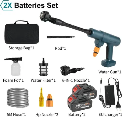 Immagine prodotto di Idropulitrice - Idropulitrice a batteria con pistola - Motore brushless - 18 V - 2 batterie - 4,1 l/min - Tubo da 5 m - Spina UE
