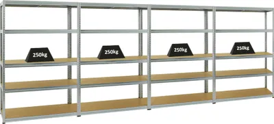 Produktbild von Mega Deal | 4x Schwerlastregal Big Elephant S | HxBxT 180x120x45 cm | Fachlast 250kg | Verzinkt