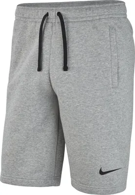 A close-up studio shot of grey Nike shorts.