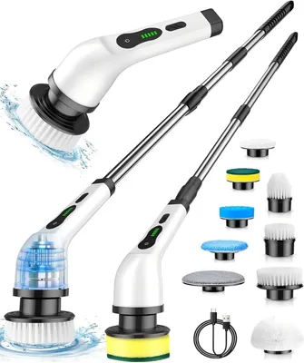 Produktbild von Elektrische Reinigungsbürste, Elektrischer Spin Scrubber, kabellose Reinigungsbürste, Bürste Reinigung, mit 9 austauschbaren Ersatzbürsten,wasserdicht