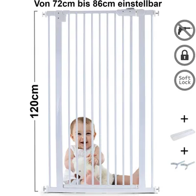 Produktbild von Absperrgitter Treppenschutzgitter Metall + Rampe + Y Halter 72 -86cm 120cm hoch
