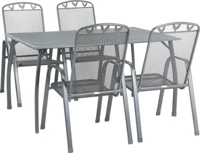 Produktbild von greemotion Gartenmöbel Set 5-teilig Toulouse Gartenset Metall grau wetterfest inkl. Tisch eckig