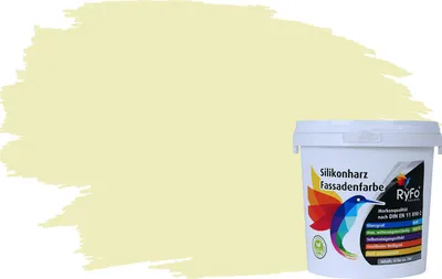 Produktbild von RyFo Colors Silikonharz Fassadenfarbe Lotuseffekt Trend Leichtgelb 1l  - bunte Fassadenfarbe, weitere Gelb Farbtöne und Größen erhältlich, Deckkraft Klasse 1