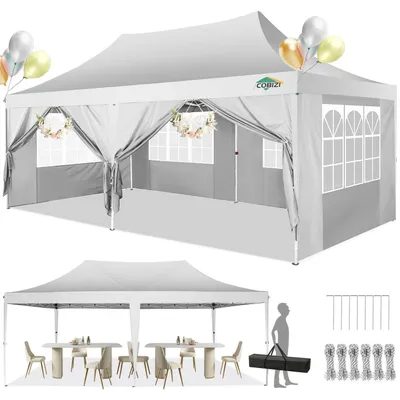 Produktbild von Faltpavillon 3x6m Wasserdicht Stabil mit 6 Seitenteilen Weiß
