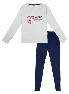 Produktbild von NASA Schlafanzug für Damen Pyjama Set Langarm Oberteil mit Hose Grau/Blau (DE/NL